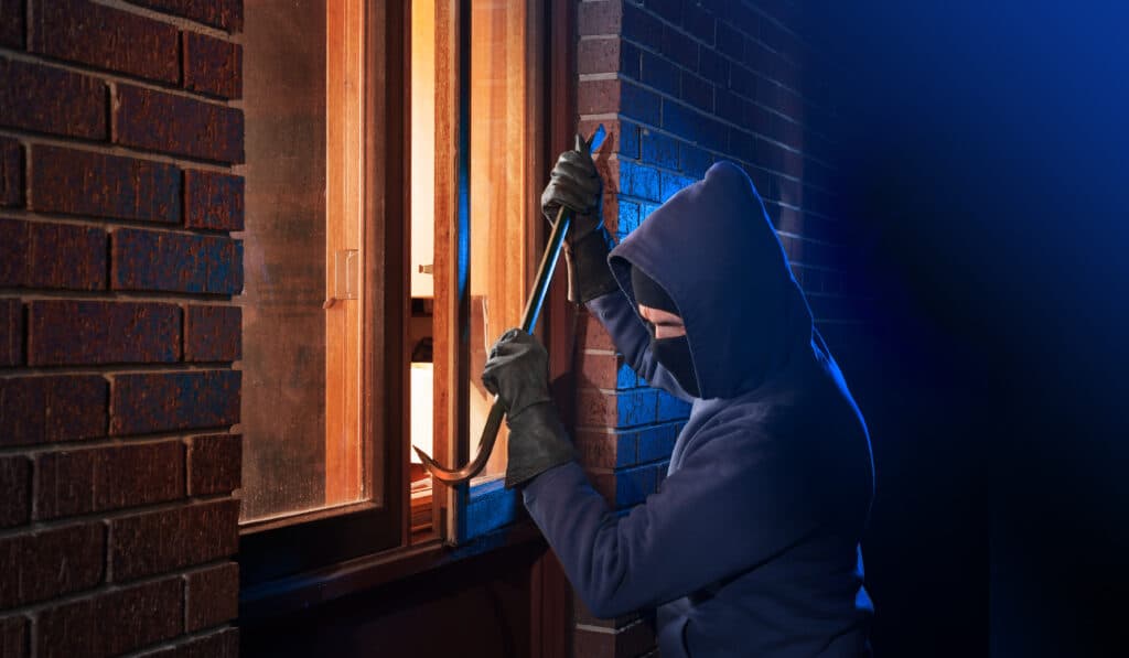 Burglar using a crowbar